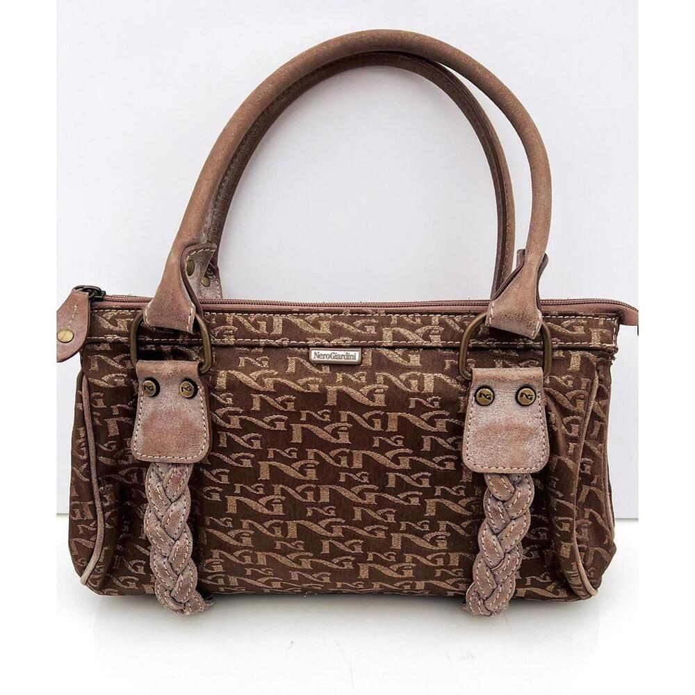 Authentic Nero Giardini Monogram Bag | Brown & Gold Logo Print | NWOT Italy